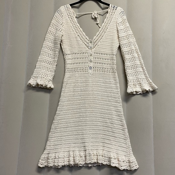 Ghanda Women’s Crochet Dress Small Swim Beach Coverup Resortwear Vacation Cream - Picture 1 of 12